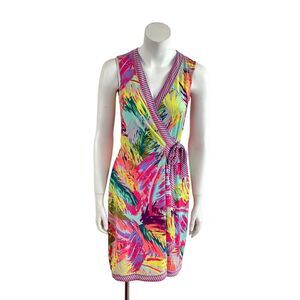 BCBGMaxazria True Wrap Dress Colorful Sleeveless XS